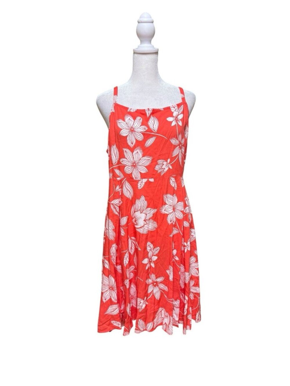GAP Floral Sundress L Red White Rayon Smocked Back Summer Vacation